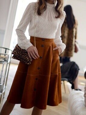 Karen Millen Faux Suede Flared Midi Skirt